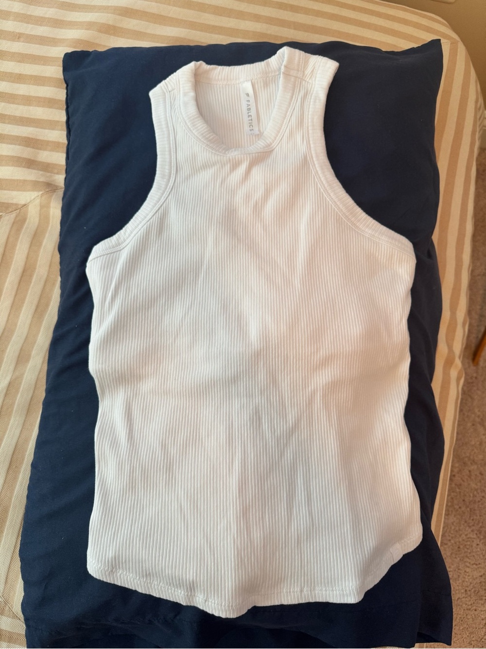 NWOT! Fabletics White Ribbed Tank Top with Built-in Bra